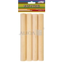 Patyczki drewniane okrągłe 15cm surowe bezbarwne, 4szt. / 150x19mm / PK-7339 / pałeczki